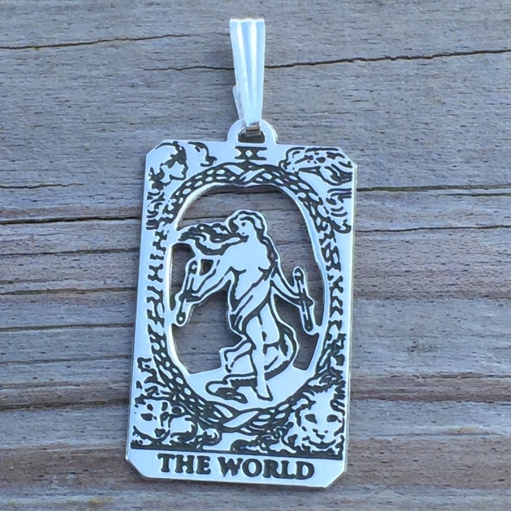 World Tarot Card Pendant solid .925 Sterling Silver dainty Made in USA - Picture 3 of 13
